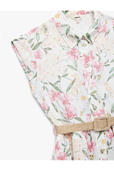 Koton Rochie cămașă cu mâneci tip șapcă cu nasturi, cu detaliu de curea din paie, cu lungime midi