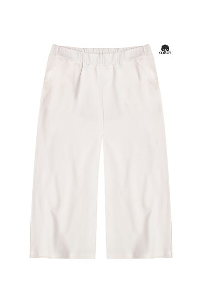Cottonland Women's Estela Thin Summer Wide Leg Elastic Waist Combed Cotton Capri Pants Ecru