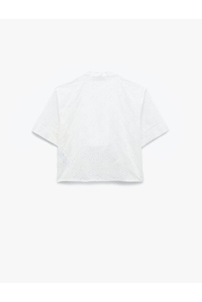 Koton Риза с къс ръкав, V-образно деколте и бродерия, стандартна кройка