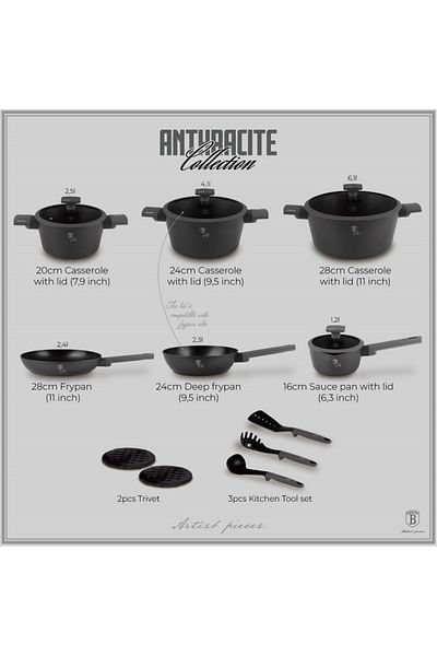 Berlinger Haus Pots And Pans Set 15 Pieces Anthracite Bh 8141