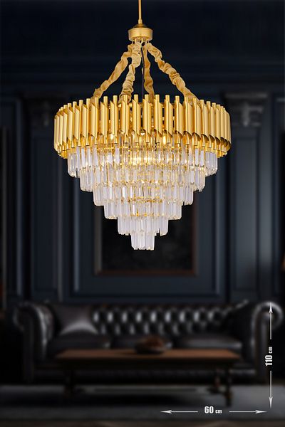 Avizemoda Palmira 60 cm Crystal Stone Luxury Chandelier - (Yellow-Gilded Color)