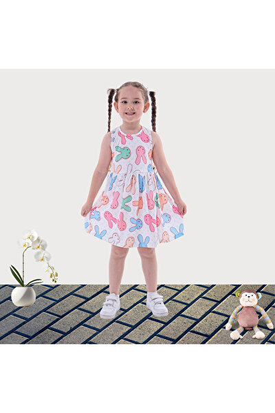 canmana kids&baby Yazlık Baskılı Kalın Askılı Kız Çocuk Elbise