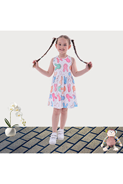 canmana kids&baby Yazlık Baskılı Kalın Askılı Kız Çocuk Elbise