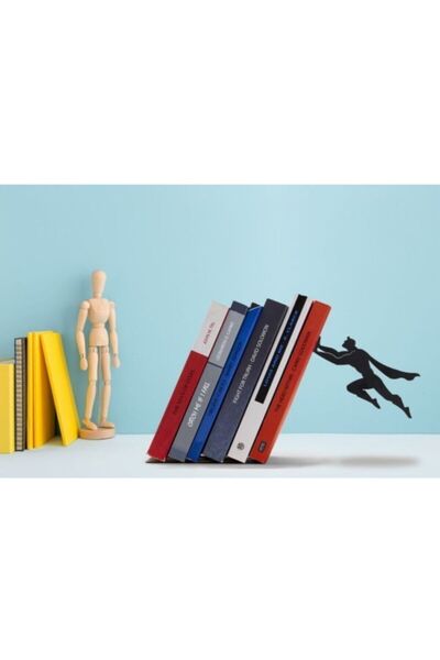 Bozy Süperman \ Süpergirl Desenli Metal Dekoratif Kitap Tutucu, Süpermen Meta...