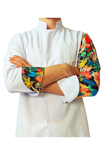 Ant Rotagrup Üniforma ve İş Elbiseleri Chef Jacket Patterned Unisex Snap White Long Sleeve Chef Cook Kitchen Jacket Table Patterned