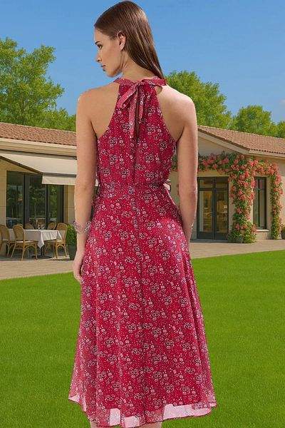 PayBuy Floral Pattern A-Line Midi Dress Chiffon Fabric Summer Daily Casual Use Durable Material
