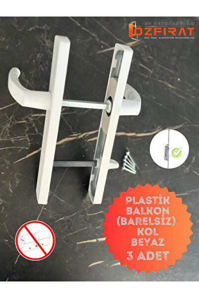 EVA PLAST Pvc Pimapen Plastik Kapı Kolu / Balkon Plastik Kapı Kolu / Beyaz 3 Adet