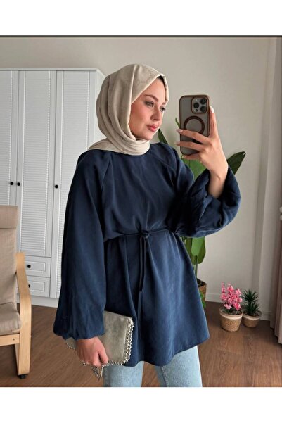 Nergis Neva Butik Women's Belted Balloon Sleeve Tunic Shirt