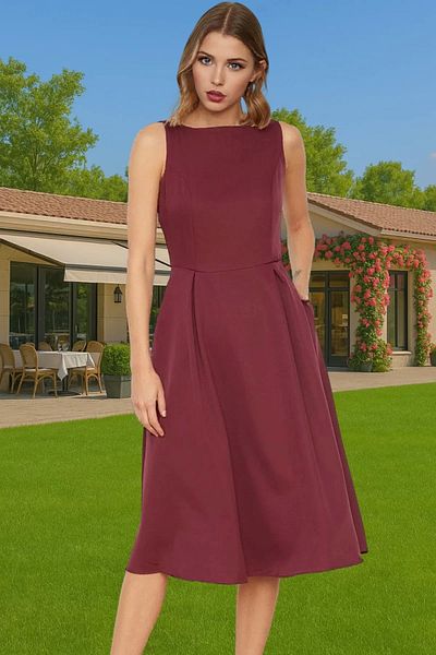 PayBuy Midi Length Pleated Elastane Woven Dress Business and Daily High Quality Stylish Appearance Premium Quality