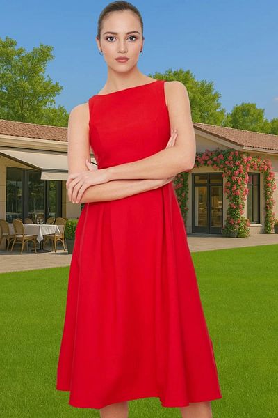 PayBuy Midi Length Pleated Elastane Woven Dress Business and Daily High Quality Stylish Appearance Premium Quality