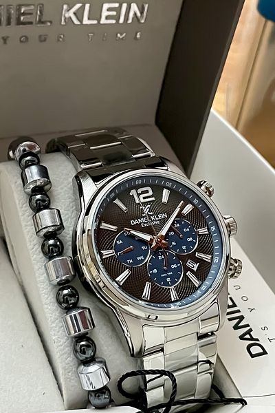 Daniel Klein Silver Cord Original Luxury All Functions Active Date Men's Steel Watch Bracelet Gift