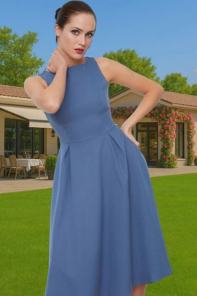 PayBuy Midi Length Pleated Elastane Woven Dress Business and Daily High Quality Stylish Appearance Premium Quality