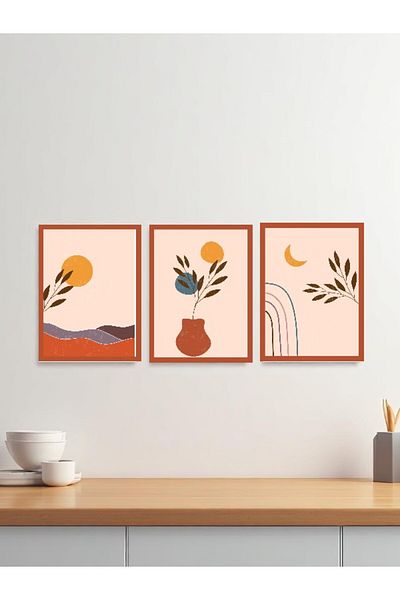 Gorgon Art Home Σετ 3 μινιμαλιστικών τραπεζιών Bohemian Σετ ζωγραφικής με εμπριμέ MDF με πλαίσιο