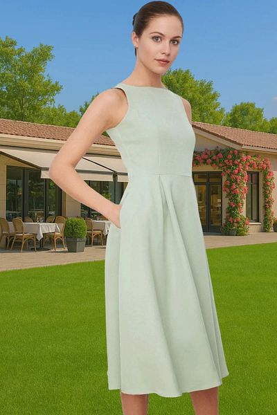 PayBuy Midi Length Pleated Elastane Woven Dress Business and Daily High Quality Stylish Appearance Premium Quality