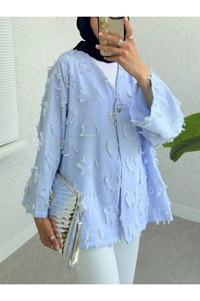 Modamorfo Kimono cu un singur buton cu ciucuri detaliat - albastru