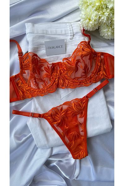 DUALANCE Set sutien cu model de flori portocalii, fără căptușeală