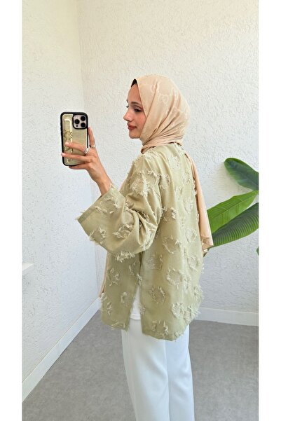 Modamorfo One Button Tassel Detailed Slit Kimono - Fat Green