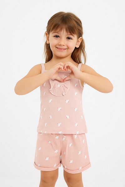 Fox Moda Waffale Fabric Girl's Thin Strap Shorts Suit