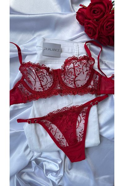 DUALANCE Floral Underwire Capless Embroidery Bra Set