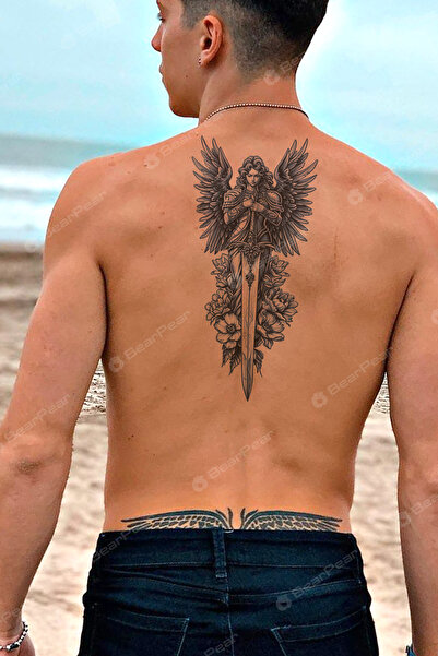 BP Tattoo Kılıç ve Melek Sırt Bacak Dövmesi Büyük Boy Dövme Tattoo