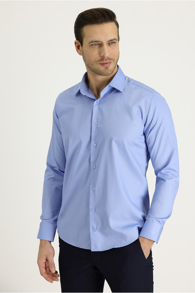 Kiğılı Сорочка з бавовняного атласу з довгим рукавом, що облягає фігуру, не прасується