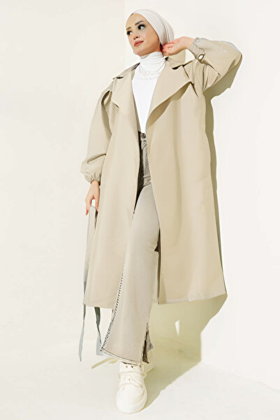 VıoShıne Kadın Belden Bağlamalı Balon Kol Trençkot