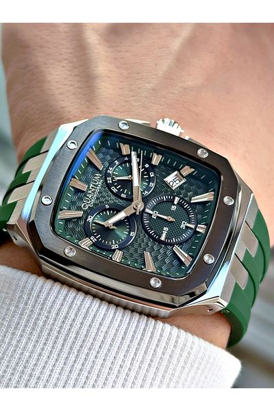 Quantum Function 10 Atm Waterproof Silicone Cord Steel Case Cornered Dial Men's Wristwatch 1033375