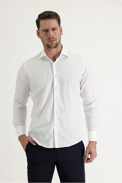 Kiğılı Long Sleeve Slim Fit Slim Fit Cuffed Cotton Shirt