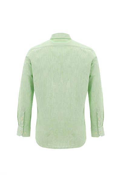 Abdullah Kiğılı Long Sleeve Slim Fit Slim Fit Patterned Cotton Linen Blended Shirt