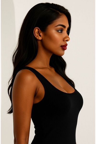 femmefinesse Black Women's 100% Cotton Ribbed Wide Strap Women's Athlete Ceylanoğlu