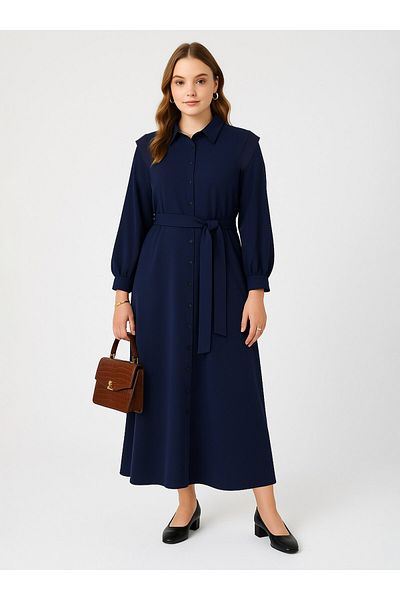 ALİA Plus Size Dress - Navy Blue - Alia