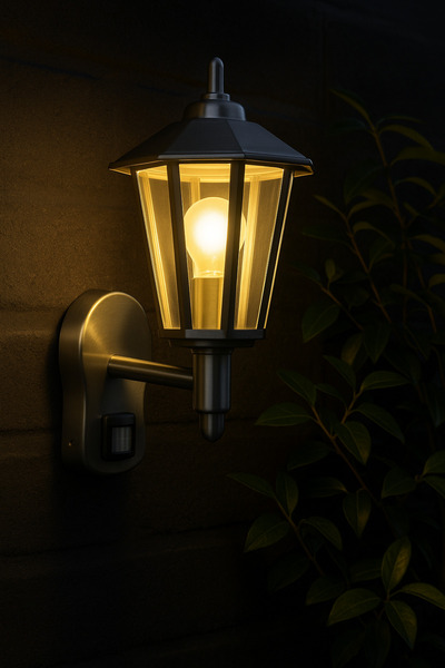 Fujika 232Lamp Paslanmaz Krom Cam Hareket Sensörlü Duvar Bahçe Fener Aplik Dış Mekan 198x335x215mm