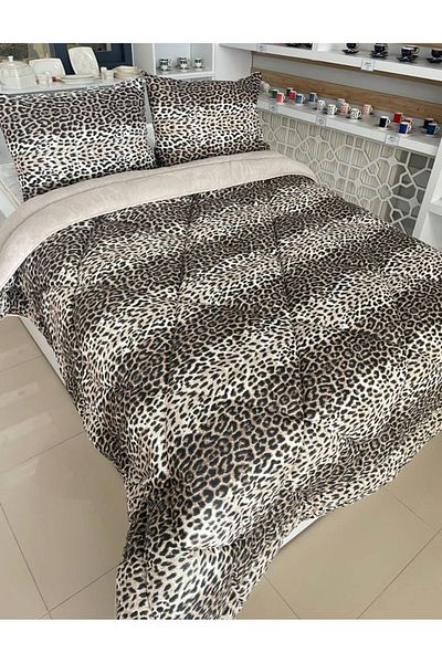VİLERA HOME Welsoft Comforter Set with Leopard Pattern Two-Way Pillow Case