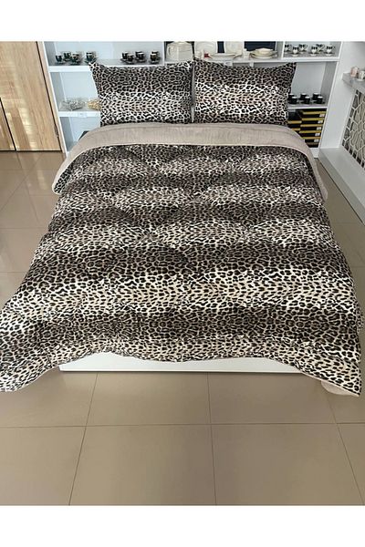 VİLERA HOME Welsoft Comforter Set with Leopard Pattern Two-Way Pillow Case