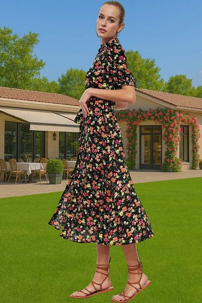 PayBuy Women Midi Length Shirt Dress Animal Pattern Viscose Fabric Casual Style Modern Style