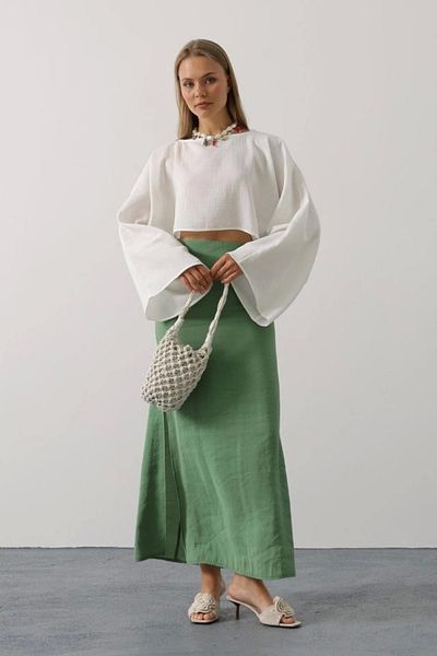 suphias Bat Sleeve Crop Blouse - White