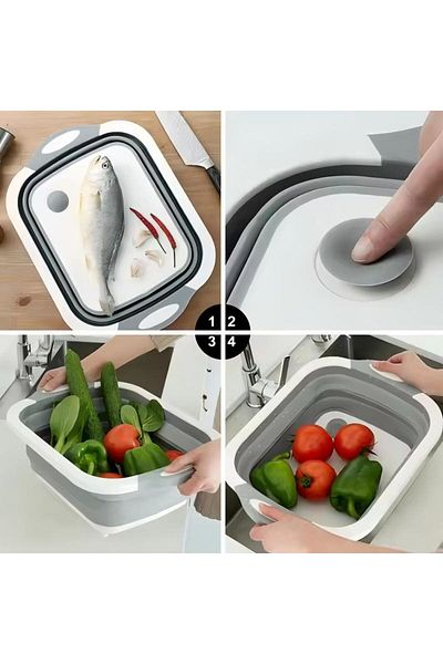 Generic Cutting Board With Vegetable Storage Basket Grey 41x5x31cm