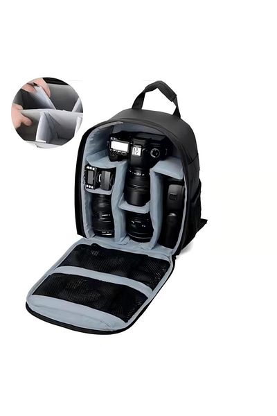 Generic حقيبة ظهر من النايلون لكاميرا DSLR مع غطاء مطر أسود