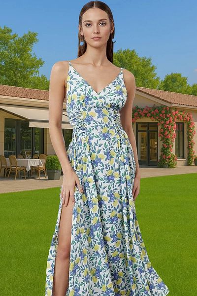 PayBuy Stylish Maxi Dress V-Neck Sleeveless Woven Viscose Beach Dress Special Design Modern Style Durable Material