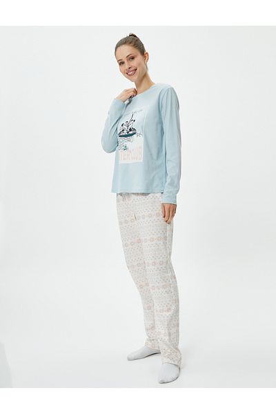 Koton Set pijama Mickey Mouse cu mânecă lungă, cu licență, decolteu