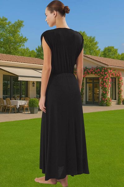 PayBuy Maxi Knitted Deep V-Neck One Sleeve Beach Dress Viscose Elastane Summer Quality Craftsmanship Comfortable Cut