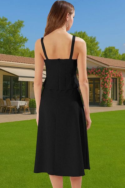 PayBuy Women's A-Line Bow Detail Midi Dress Woven Summer Graduation Modern Style Comfortable and Stylish