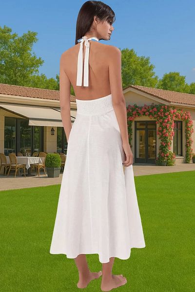 PayBuy Summer Women's Midi Length Cotton Beach Dress Tie-Up One Sleeve High Quality Professional Look