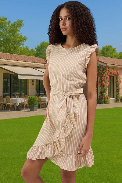PayBuy Striped Mini Poplin Dress a Line Waist Belt Summer Casual Daily Comfortable Carefully Selected