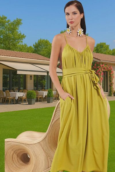 PayBuy Maxi Woven Crinkle Fabric Waist Tie-Up Summer Beach Dress Durable Material Carefully Selected