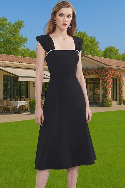 PayBuy Midi Pearl Detailed Waist Open Evening Dress Woven Summer High Quality for Daily Use