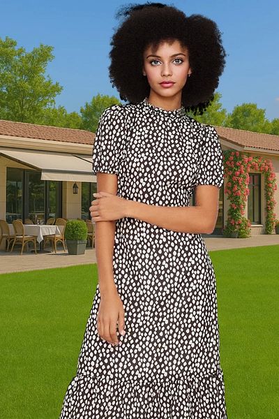 PayBuy A-Line Midi Length Ruffled Floral Woven Dress Summer Casual Professional Look High Quality
