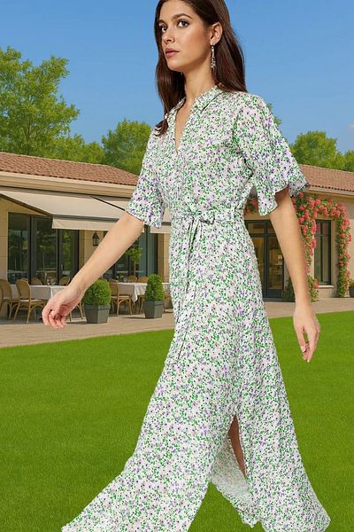 PayBuy Maxi Floral Patterned Viscose Shirt Dress Belted Summer Casual Premium Quality Carefully Selected