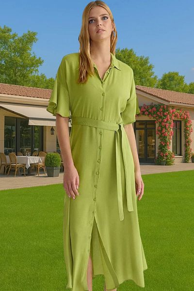 PayBuy Maxi Floral Patterned Viscose Shirt Dress Belted Summer Casual Premium Quality Carefully Selected