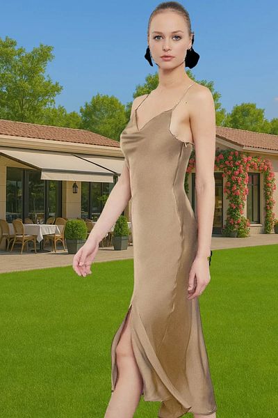 PayBuy Stylish Satin Midi Evening Dress Polyester Fabric Custom Design Long Lasting Professional Appearance
